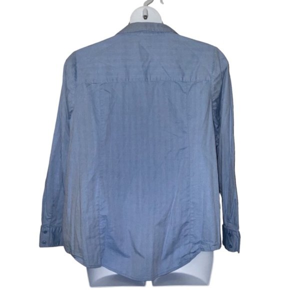 Lane Bryant 26 Shirt Blue Button Front Long Sleeve Stretch Office Modest - Picture 5 of 5